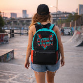 Cyber Vixen - Gamer Girl - Red Teal Gaming Graphic Bedruckter Rucksack