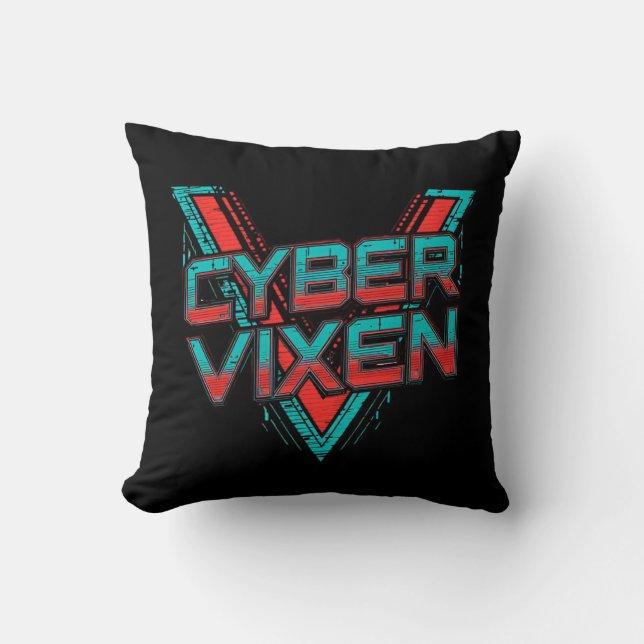 Cyber Vixen - Gamer Girl - Red Teal Gaming Graphic Kissen (Vorderseite)