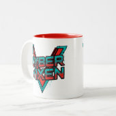Cyber Vixen - Gamer Girl - Red Teal Gaming Graphic Zweifarbige Tasse (Vorderseite Links)