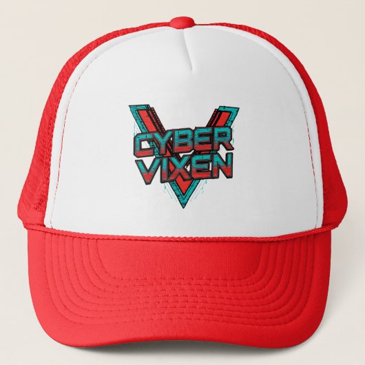 Cyber Vixen - Red Teal Gamer Girl Graphic Gaming Truckerkappe (Vorderseite)