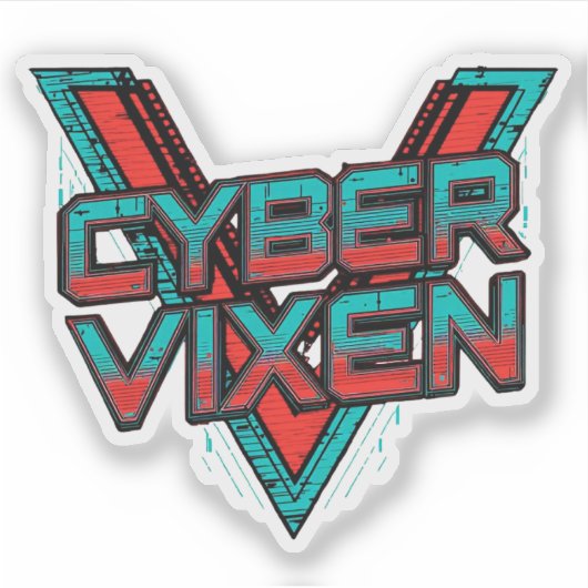 Cyber Vixen - Red Teal Gamer Girl Graphic Vinyl Aufkleber (Vorderseite)
