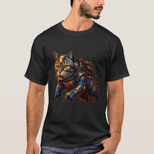 Cyber Warrior Cat T-Shirt – Futuristic Sci-Fi Armo (Vorderseite)