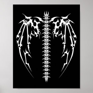 Cyber Wings Tattoo Style Art Robotic Celtic Raven Poster