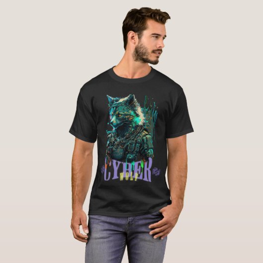 Cyber Wolf Graphic T - Shirt (Vorne ganz)