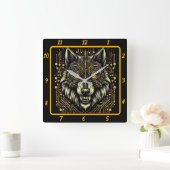 Cyber Wolf Neon Color Art Quadratische Wanduhr (Zuhause)
