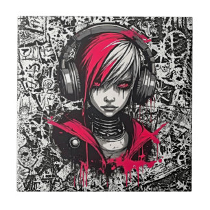 Cyber Y2K Emo Anime Mädchen Kopfhörer Keramikflies Fliese