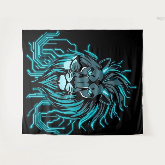 „CyberLion – Die Zukunft hat eine Mähne“ Wandteppich (Vorderseite (Horizontal))