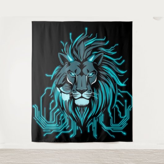 „CyberLion – Die Zukunft hat eine Mähne“ Wandteppich (Vorderseite)