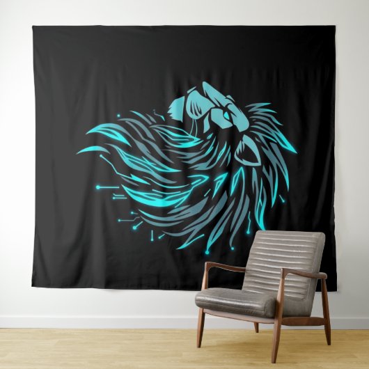 „CyberLion – Die Zukunft hat eine Mähne“ Wandteppich (Beispiel (Horizontal))