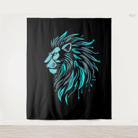 „CyberLion – Die Zukunft hat eine Mähne“ Wandteppich (Vorderseite)