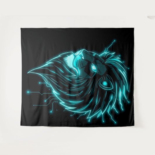 „CyberLion – Die Zukunft hat eine Mähne“ Wandteppich (Vorderseite (Horizontal))