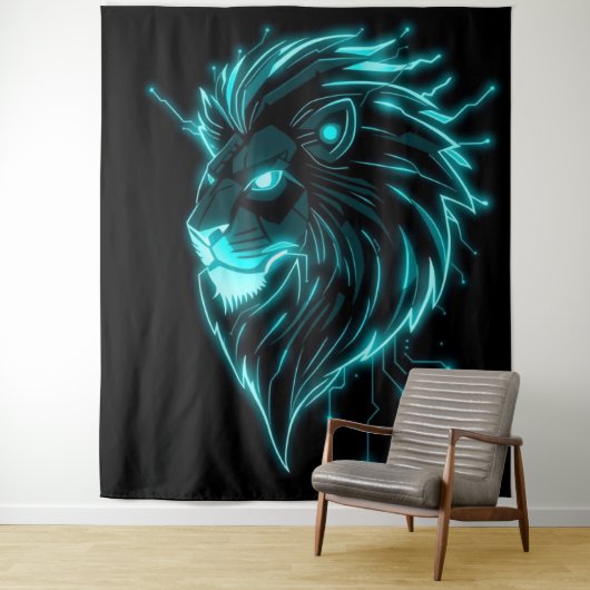 „CyberLion – Die Zukunft hat eine Mähne“ Wandteppich (Beispiel)