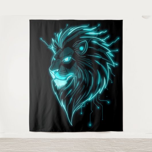 „CyberLion – Die Zukunft hat eine Mähne“ Wandteppich (Vorderseite)