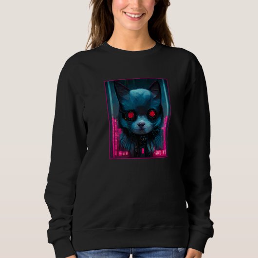 Cybernetic Cyborg Cyberpunk Cat   Sweatshirt (Vorderseite)