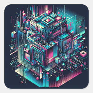 Cybernetic Dreamscape Quadratischer Aufkleber