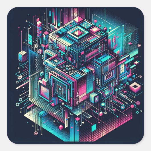 Cybernetic Dreamscape Quadratischer Aufkleber (Vorderseite)