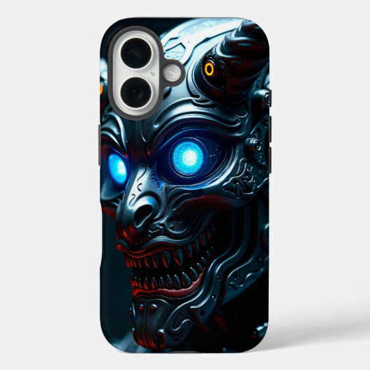 Cybernetic Oni Mask with Glowing Blue Eyes - Futur Case-Mate iPhone Hülle (Rückseite)
