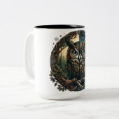 Cybernetic Owl Nature vs Technology Steampunk Zweifarbige Tasse (Vorderseite Links)