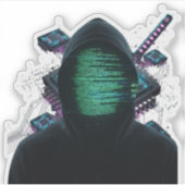 Cybernetic Tech Fusion - Neon Katana & CPU Circuit Aufkleber (Vorderseite)