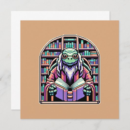 Cybernetic Turtle Librarian - Pixel Wisdom Keeper Einladung (Vorne/Hinten)
