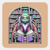 Cybernetic Turtle Librarian - Pixel Wisdom Keeper Quadratischer Aufkleber (Vorderseite)