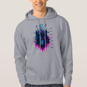 Cybernetic Wolf Inferno-Neon Flame Cyberpunk Hoodie