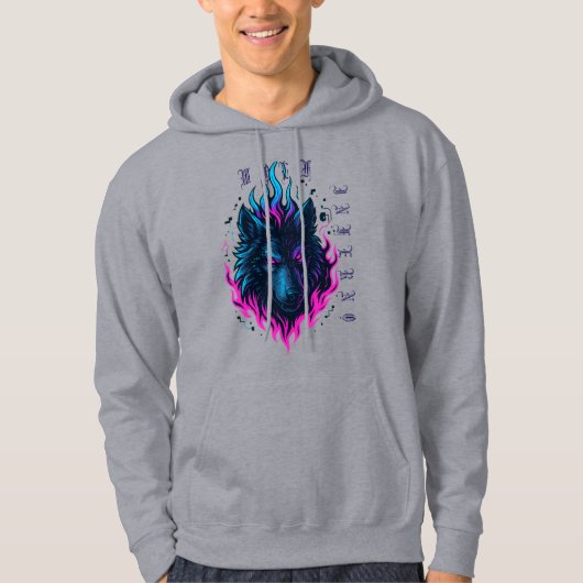 Cybernetic Wolf Inferno-Neon Flame Cyberpunk Hoodie (Vorderseite)