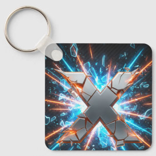 Cybernetisches zerbrochenes "X" metallisches Gamin Schlüsselanhänger