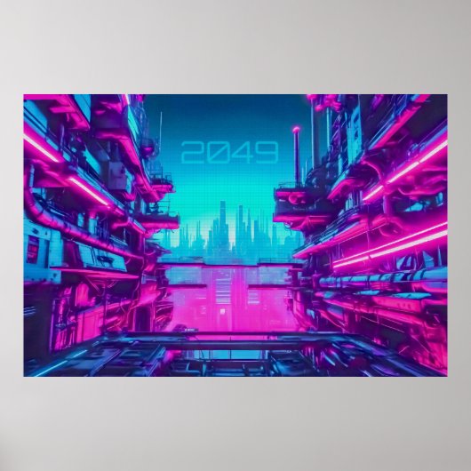 Cyberpunk 2049 Neon City Landscape Sci-Fi Poster (Vorne)