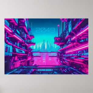 Cyberpunk 2049 Neon Stadt Landschaft Sci-Fi Poster
