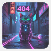 Cyberpunk 404 Error Neon Cat Sticker (Vorderseite)