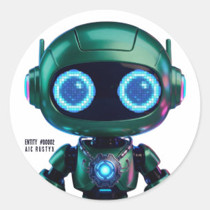 Cyberpunk-AI-Roboter-Rundaufkleber #00002 AIC Ru Runder Aufkleber