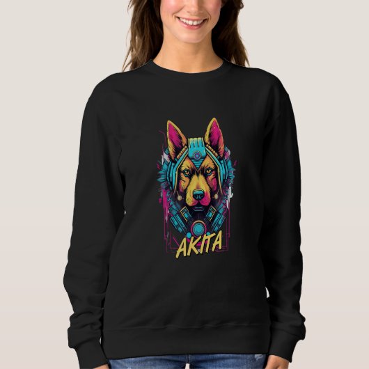 Cyberpunk Akita Futuristic Akita Dog Sweatshirt (Vorderseite)