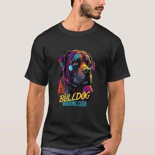 Cyberpunk American Bulldog Walking Club Futuristic T-Shirt (Vorderseite)
