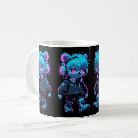 Cyberpunk Anime Bear Kaffeetasse (Vorderseite Links)