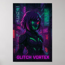 Cyberpunk Anime Girl in Neon City Poster