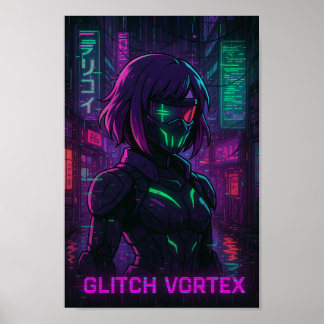 Cyberpunk Anime Girl in Neon City Poster