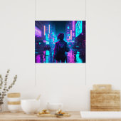 Cyberpunk-Anime-Girl regnerisch Stadtplakat Poster (Küche)