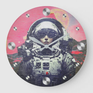 Cyberpunk-Astronaut - Rosa Neon-Weltraum Große Wanduhr