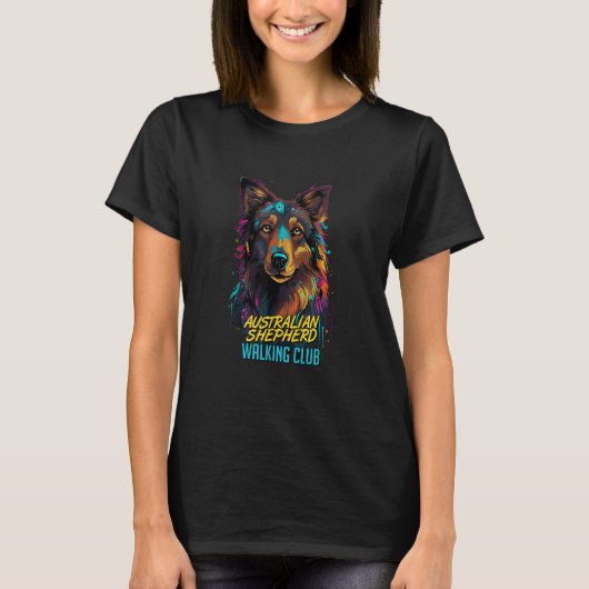 Cyberpunk Australian Shepherd Walking Club Futuris T-Shirt (Vorderseite)