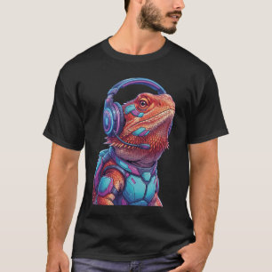 Cyberpunk-Bartagame-Gamer-Neon-Echse T-Shirt