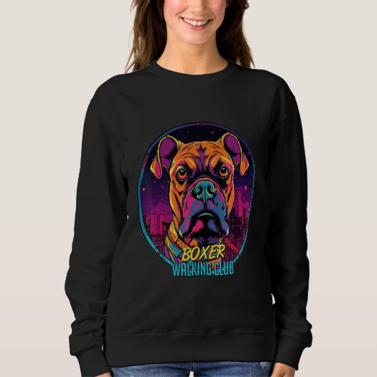 Cyberpunk Boxer Walking Club Futuristic Dog Sweatshirt (Vorderseite)