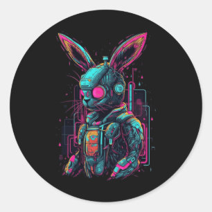 Cyberpunk Bunny Cyborg Rabbit Cool Gamer Oster Runder Aufkleber