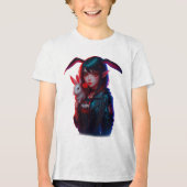 Cyberpunk Bunny Girl – Cool Neon Kids T-Shirt Tri-Blend Shirt (Vorderseite)