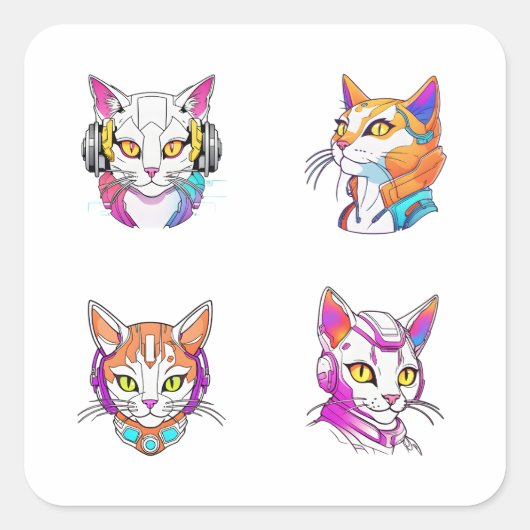 Cyberpunk Cat Doodle Style 4 Pack Sticker (Vorderseite)