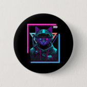 Cyberpunk Cat Kitty Punker Futuristic Cyber Punk Button (Vorderseite)