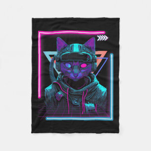 Cyberpunk Cat Kitty Punker Futuristic Cyber Punk Fleecedecke