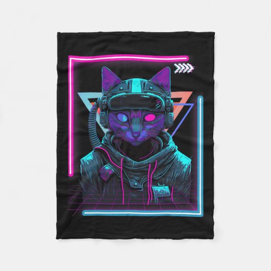 Cyberpunk Cat Kitty Punker Futuristic Cyber Punk Fleecedecke (Vorderseite)
