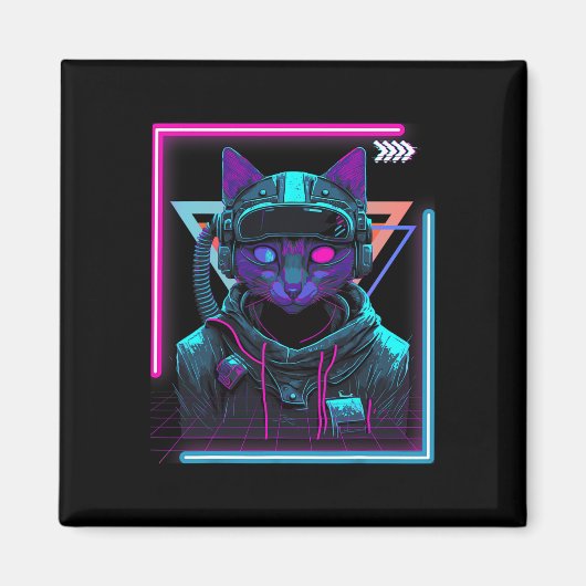 Cyberpunk Cat Kitty Punker Futuristic Cyber Punk Magnet (Vorne)