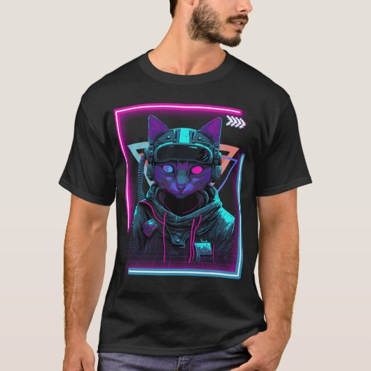 Cyberpunk Cat Kitty Punker Futuristic Cyber Punk T-Shirt (Vorderseite)